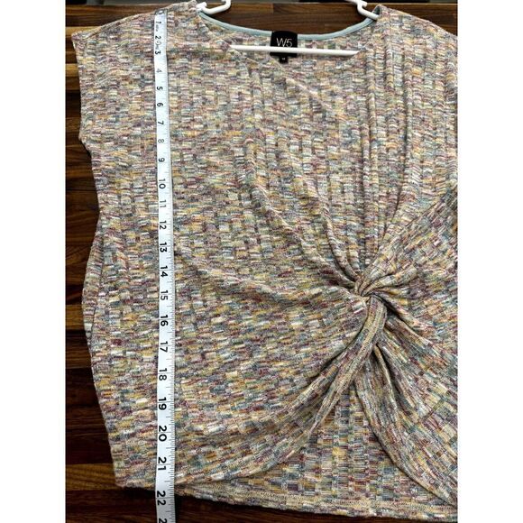W5 ANTHROPOLOGIE Short Sleeve Multicolor Sweater Top W/  Knot Accent SZ M EUC - Picture 6 of 6